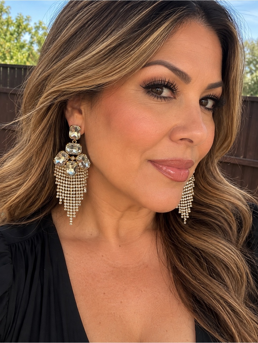 Gold Crystal Tassel Statement Earrings - Women Jewelry